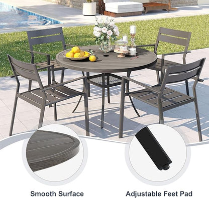 VICLLAX 40.6" Round Metal Outdoor Dining Table for 4, Patio Table with Umbrella Hole and Storage Shelf for Garden, Lawn, Deck, Grey