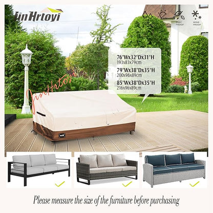 3-seater Outdoor Couch Cover,79"Wx38"Dx35"H Inches Patio Sofa Cover,100% Waterproof Heavy Duty Patio Furniture Covers,Beige&Brown