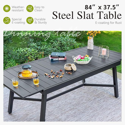 Sophia & William Black Expandable Patio Table Metal Outdoor Dining Table with E-Coating for 6-8 Person Lawn Garden Deck Rectangular Extendable Table