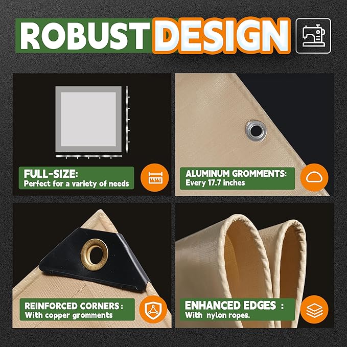 RAINDEWAY 10x15 Feet Heavy Duty Tarp,12 Mil Tan Waterproof Poly Tarp Cover,UV Resistant,Weatherproof,Durable,Multipurpose Tarps with Grommets and Reinforced Edges