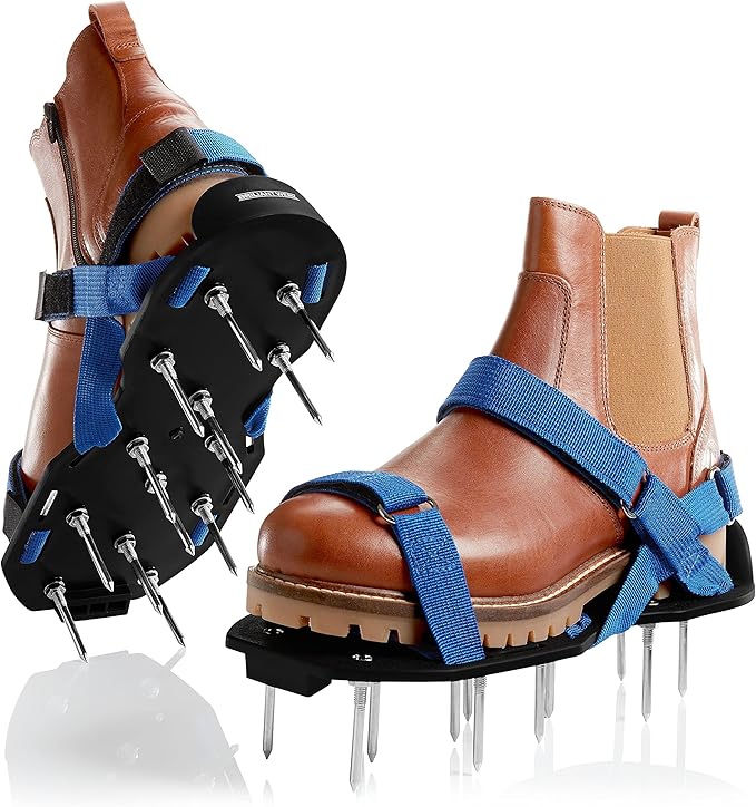 Lawn Aerator with Adjustable Straps - for Lawn Aeration or as Screed Shoes - Lawn Aerator Shoes as Perfect Aerator Lawn Tool - incl. Two Nail Lengths - Lawn dethatcher - epoxy Shoes