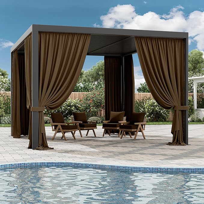 Gazebo Universal Replacement Privacy Curtain,10'×13' Gazebo Outdoor Waterproof Curtains, 4-Panels Sidewall Curtains with Double Zipper for Patio Canopy, Garden and Backyard (Curtain Only)