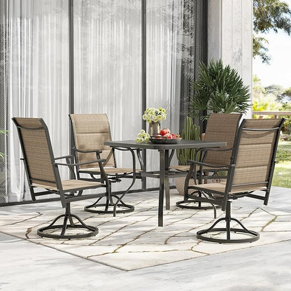 Patio Swivel Chairs Set of 2, Outdoor Dining Chairs with Padded Textilene, Swivel & Rocker Metal Outdoor Patio Dining Chairs All-Weather for Backyard, Brown Fabric with Black Frame