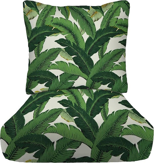 RSH DECOR: Deep Seating Cushion with Pillow Back | 25” x 25” Seat | Water and Fade-Resistant Spun Fabric | Outdoor Chair Cushion Set for Patio Furniture | Swaying Palms Aloe