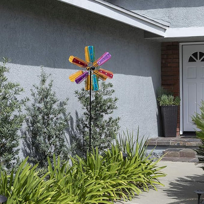 Alpine Corporation 86" Tall Outdoor Colorful Bejeweled Wind Spinner Stake Yard Decoration, Multicolor