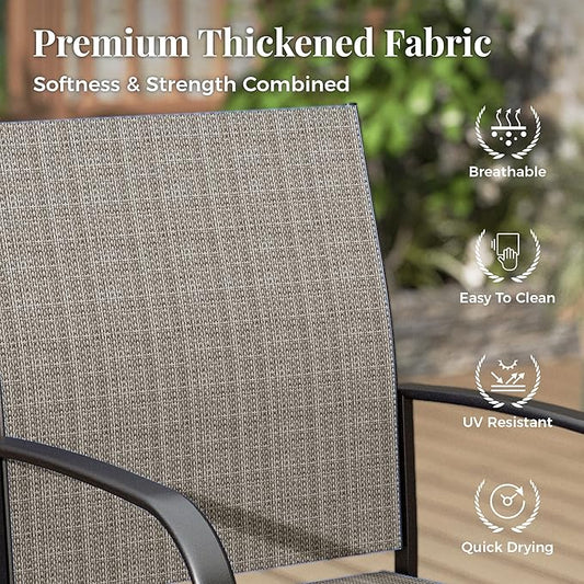 Patio Table and Chairs Set for 4, 5 Pieces Outdoor Dining Set, 4 Brown Textilene Chairs and 42" Metal Round Table with Umbrella Hole, for Deck Garden Backyard Lawn Poolside