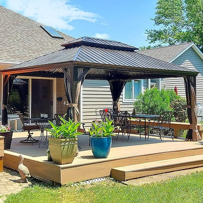 12' x 16' Hardtop Gazebo Outdoor Aluminum Gazebos Grill with Galvanized Steel Double Canopy for Patios Deck Backyard,Curtains&Netting by domi outdoor living