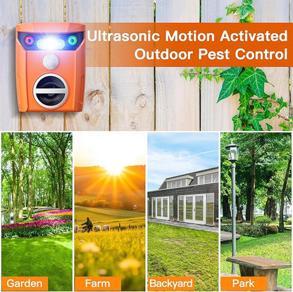 X-PEST Ultrasonic Animal Repeller Solar Powered Outdoor, 360° Ultrasonic Cat Repeller with LED Flashing Light, Waterproof Deer Repellent Devices for Repelling Sankes, Raccoons, Cats, Dogs, Rabbits