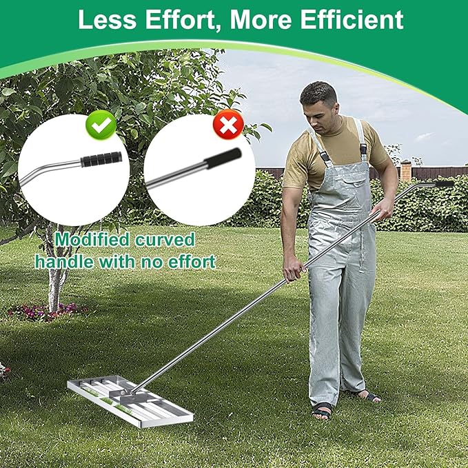 Lawn Leveling Rake 30 inch x 10 inch, Lawn Leveler Tool with 6.5ft Handle Rakes, 304Stainless Steel Yard Leveling Rake, Heavy Duty Soil Leveling Rakes for Backyard, Garden, Farm, Pasture