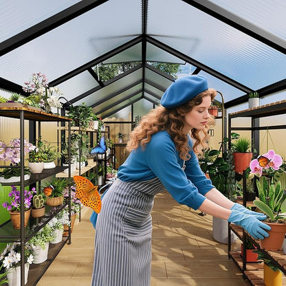 6 x 10 ft Greenhouse, Greenhouses for Outside, Polycarbonate Greenhouse with Aluminum Frame, Lockable Door and Ajustable Roof Vent for Backyard, Green Houses for Outside Garden Backyard, Patio