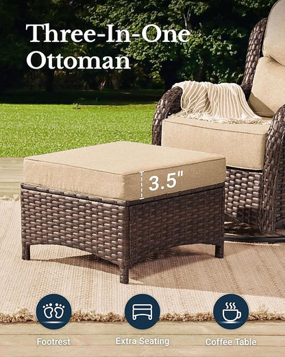 HILLGA Luxury Patio Furniture Set with 6-Inch Thick Cushions, High Back Outdoor Swivel Rocker Chairs and Patio Couch, 11-Piece All Weather Conversation Set for Porch Deck Pool Yard, Beige (V3)