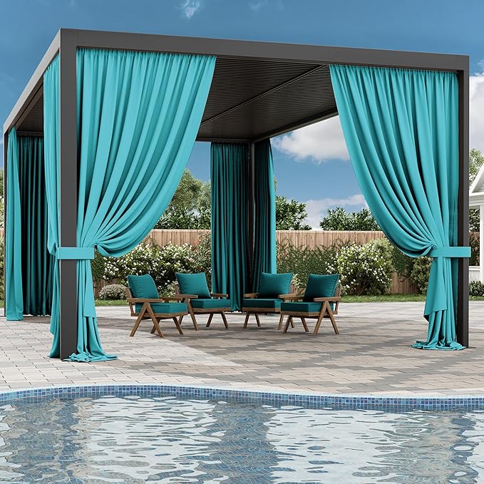 Gazebo Universal Replacement Privacy Curtain,12'×20' Gazebo Outdoor Waterproof Curtains, 4-Panels Sidewall Curtains with Double Zipper for Patio Canopy, Garden and Backyard (Curtain Only)