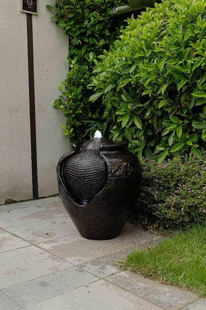 17.7 in. Glazed Pot Water Fountain with LED Light, Provide Indoor and Outdoor Water Features for Gardens、Backyard、Living Rooms、 Offices (Black Gold)