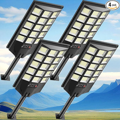 Solar Lights Outdoor for Outside, Waterproof Solar Street Lights Outdoor, 6500K Dusk to Dawn Security Flood Lights Motion Sensor with Remote Control for Yard, 4 Pack