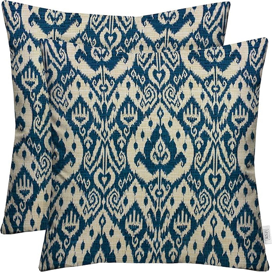 RSH DECOR: Square Throw Pillows Set of 2 | 24” x 24” | All-Weather Spun Fabric | Water and Fade-Resistant | Outdoor Accent Pillows for Patio Furniture | Ashmore Marine