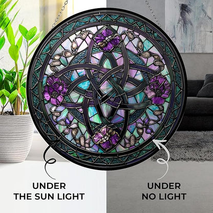 Mystical Celtic Knot Stained Glass Sun Catcher, Wall Hanging Colored Decor Room Indoor Window Decor, Halloween, Christmas Hanging Ornament Mother Day