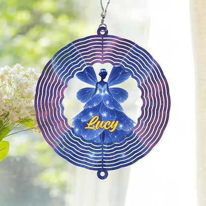 Personalized Girl Wind Spinner 3D Stainless Steel, Girl Garden Spinner Hanging Outdoor Decor, Wind Spinners Outdoor, Custom Gift for Grandmother, Mom, Wife