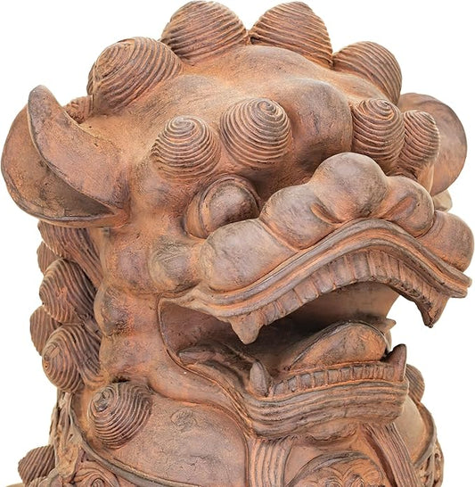 Zaer Ltd. Set of 2 Traditional Fu Dog Garden Statues, Chinese Guardian Lion Sculptures with Pedestals, Made with Magnesium-Cement (Antique Rust)