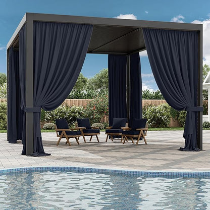Gazebo Universal Replacement Privacy Curtain,12'×14' Gazebo Outdoor Waterproof Curtains, 4-Panels Sidewall Curtains with Double Zipper for Patio Canopy, Garden and Backyard (Curtain Only)