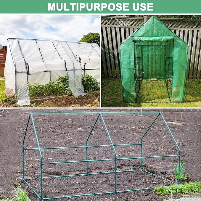 12 Pcs 11mm Greenhouse Frame Building Connectors, 4 Way Flat Pipe Fitting for Grape Trellis/Sunscreen Shed/Gardening Plant Stakes, Greenhouse Accessories [Green]