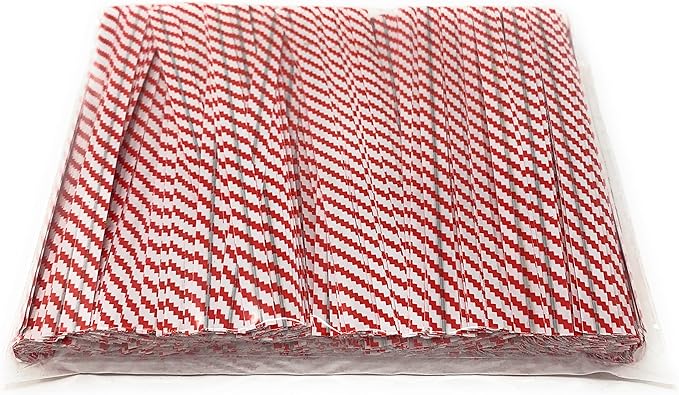 4" Length Twist Ties, 500 Red White Plastic Coated, No Rip, Paper Ties Cello General Use, Party Favor Treat Bags, Small Orders Packaging, Closures to Secure Your Product (500 Red White)