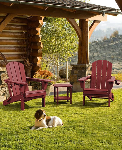 SERWALL Folding Adirondack Chair Set of 4, Adjustable Adirondack Chair with 3 Recline Positions, All Weather HDPE Outdoor Adirondack with Cup Holders, Red