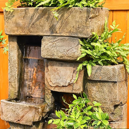 Garden Outdoor Water Fountain, 56.3" H 3-Tiered Imitation Rock Waterfall Fountain with LED Lights and Pumps for Garden, Patio, Backyard, Deck, Porch and Home Art Decor