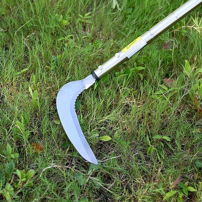 Weeding Sickle, Steel Grass Sickle with Serrated Double-Edged Blade, Telescoping Grass Whip, Stand up Weeding Grass Sickle, Lightweight Sickle Garden Tool Long Handle for Garden, Yard