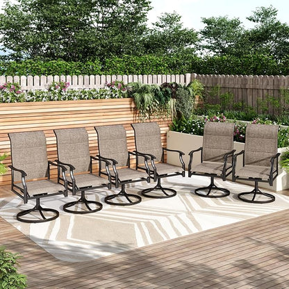 PHI VILLA Swivel Patio Dining Chair with 42" High Back, Padded Textilene Deep Seating Outdoor Chairs with Armrest & E-Coating Frame, All Weather-Resistant for Deck Lawn Garden, Set of 6