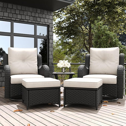 LayinSun 5 Pieces Outdoor Patio Furniture Set, Rattan Wicker Swivel Rocker Chairs Sets with Ottomans, Swivel Glider Chairs, and Coffee Table