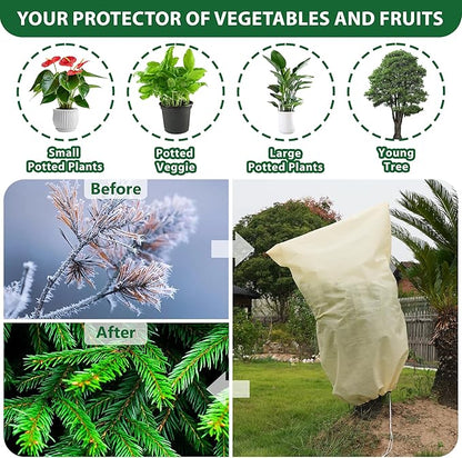 6 Packs Plant Covers Freeze Protection Jacket, 31.5" x 47.2", 2.2 oz Thick Frost Blankets for Outdoor Garden Plant Tree in Winter Cold Weather, Heavy Duty Reusable Frost Cloth Bags with Drawstring