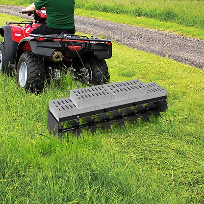 Lawn Aerator Tow Behind, Heavy-Duty Core Aerator Tool for Lawns, 32" Manual Lawn Aerator with Universal Hitch, Plug Aerator for Effective Soil Aeration, Rolling Aerator in Black