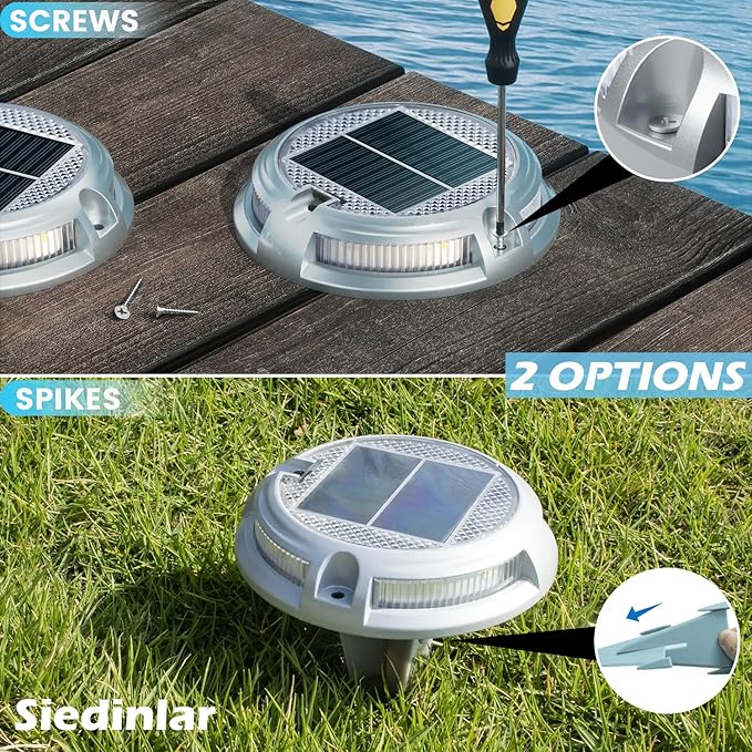 SIEDiNLAR Solar Driveway Lights Outdoor 16 LEDs 9 Modes, Dock Markers Deck Lights Waterproof Warning for Driveway Ground Step Walkway Pathway Yard Garden, RGB (16 Pack)