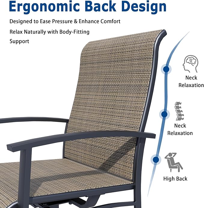Patio Swivel Chairs Set of 6, Outdoor Swivel Chairs with Armrest, High Back Patio Chair with Metal Frame, All-Weather Outdoor Dining Chair for Deck, Porch and Lawn, Mocha