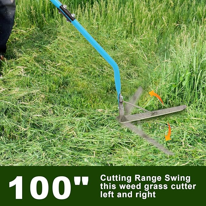 sancat Weed Cutter,Weeder with Double-Edged 304 Stainless Steel Sharp Blade, Manual Weed wracker, Long Sickle with 41’’ Soft Rubber Handle, Garden Tool for Grass