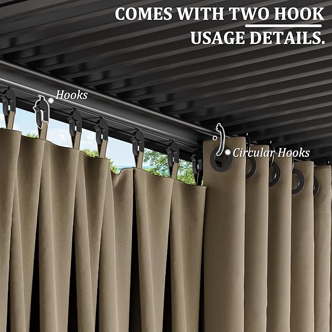 Gazebo Universal Replacement Privacy Curtain,12'×20' Gazebo Outdoor Waterproof Curtains, 4-Panels Sidewall Curtains with Double Zipper for Patio Canopy, Garden and Backyard (Curtain Only)