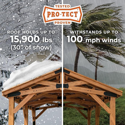 Backyard Discovery Norwood 24' x 12' Cedar Wood Outdoor Gazebo Pavilion with Hardtop Galvanized Steel Peak Roof, Snow Support, Wind Resistance, PowerPort, Shade for Garden, Patio, Deck, Entertaining