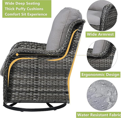Outdoor Patio Swivel Rocker Chairs - Single Wicker Rattan Patio Swivel Rocking Chair with High Back,Deep Seating and Comfort Cushions for Deck Porch Garden,Mixed Grey/Beige