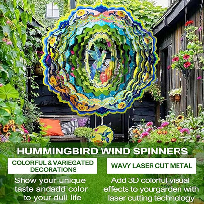 Hummingbird Wind Spinners for Yard and Garden, 12 inch 3D Metal Wind Spinner, Hummingbird Gifts for Mom and Dad, Hanging Wind Spinner for Outdoor & Indoor Decorations