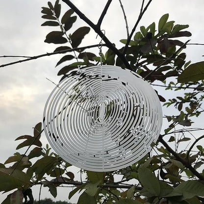 Hanging Wind Spinner Outdoor Metal Decorations, Silver Wind Spinners for Yard and Garden,3D Mirror Stainless Steel Wind Sculptur Chime Indoor Outdoor Garden Decoration Worth Gift （Round）