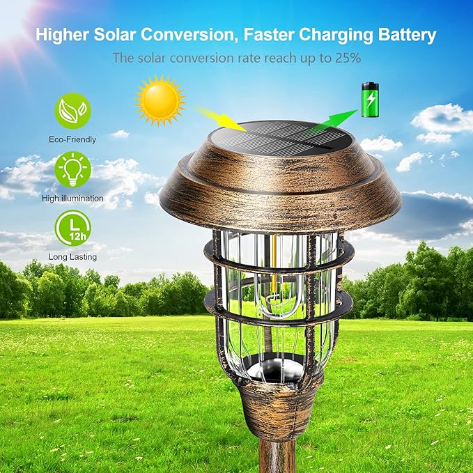 LETMY Solar Outdoor Lights, 8 Pack Bright Solar Pathway Lights Outdoor Waterproof, Up to 12 Hrs Auto On/Off Solar Garden Lights Outdoor Solar Lights for Yard Patio Walkway Driveway Pathway - Bronze