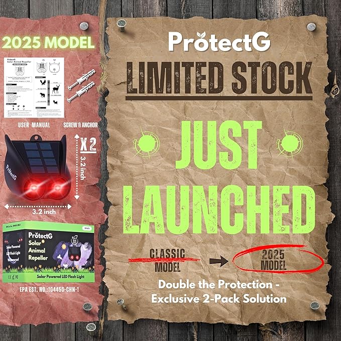 2 Pack Solar Nocturnal Animal Repellent – Powerful Red LED Predator Eyes – Waterproof Automatic Dusk-to-Dawn Deterrent for Yard, Garden, Chicken Coop Accessories – Scares Raccoon, Deer, Coyote, Cat