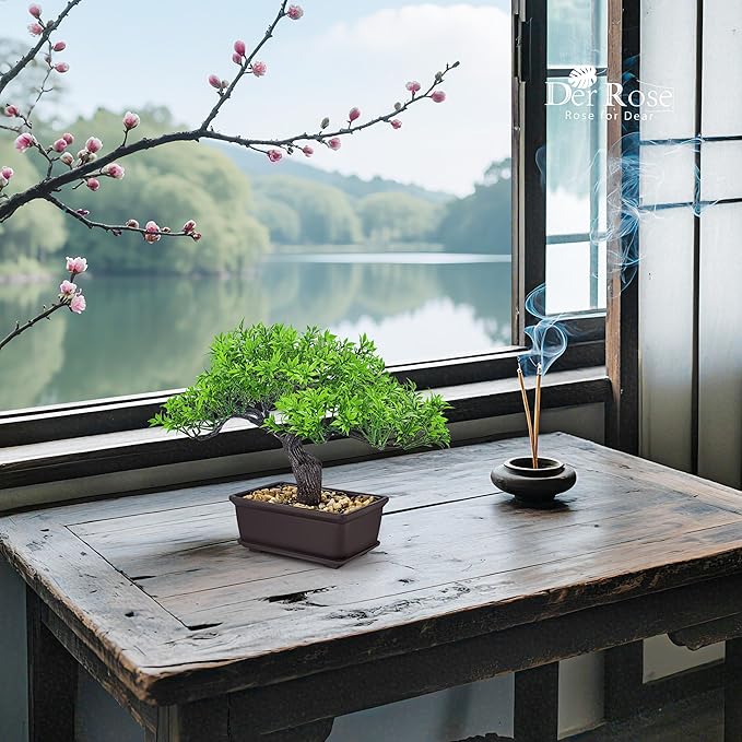 Der Rose 8'' Artificial Bonsai Tree Small Fake Potted Plants for Zen Japanese Home Office Desk Bathroom Shelf Decor