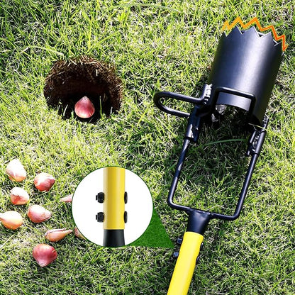 Bulb Planter Tool Long Handle, Plant Hole Digger with Soft Grip and Serrated Base, Heavy Duty 5-in-1 Sod Lawn Grass Plugger Tool Planting Digger Garden Transplanter for Tulips Iris Flower