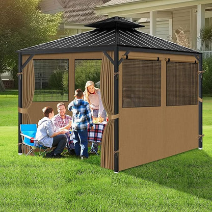Gazebo Privacy Curtain 10'x10', Replacement Curtains with Mosquito Net Windows, 4-Panels Side Wall, Zippers, Waterproof Outdoor Curtains for Patio, Canopy, Garden and Backyard, Khaki (Curtain Only)