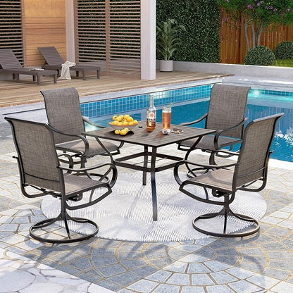 PHI VILLA 5 Piece Patio Dining Set Clearance with 4 Swivel Dining Chairs & 1 Square Metal Dining Table with 1.57 inches Hole, for Outdoor Kitchen Lawn & Garden Black Coated