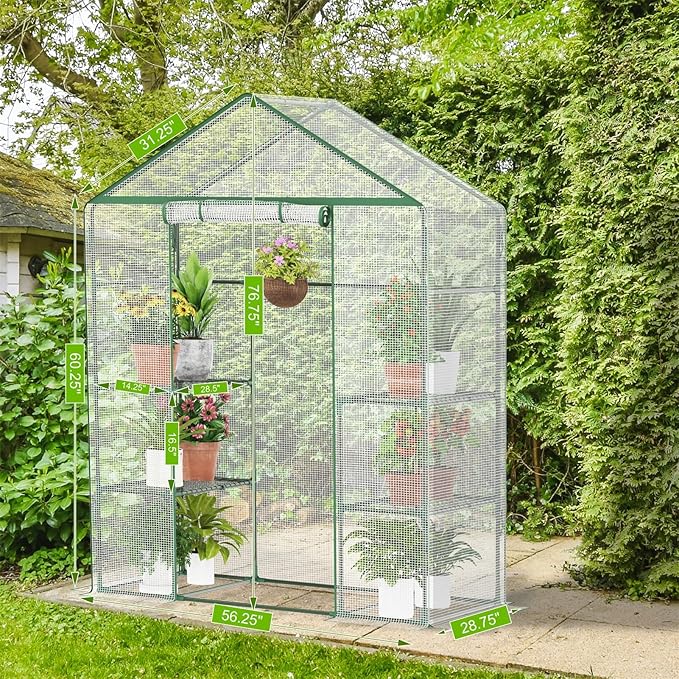 Walk-in Greenhouse for Outdoor, 57 x 29 x 77'' Walk in Plant Greenhouses with Durable UV-Resistant Cover, Reinforced Green House with 3 Tiers Stands Heavy Duty for Patio, Backyard and Porch