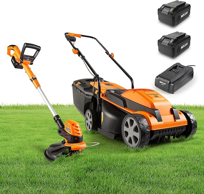 LawnMaster 20VMWGT 24V Max 13-inch Lawn Mower and Grass Trimmer 10-inch Combo with 2x4.0Ah Batteries and Charger