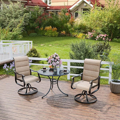 UDPATIO Patio Swivel Chairs Set of 2, Outdoor Dining Chairs High Back with Padded All Weather Breathable Textilene, Metal Rocking Frame for Backyard Lawn Garden, Brown