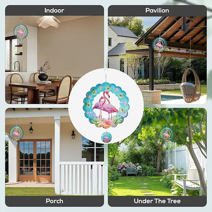 Metal Wind Spinner Outdoor Garden Decoration Laser Cutting Hanging Mandala Kinetic Wind Spinners 12 Inches Stainless Steel Outdoor Decorations for Patio (Flamingo)